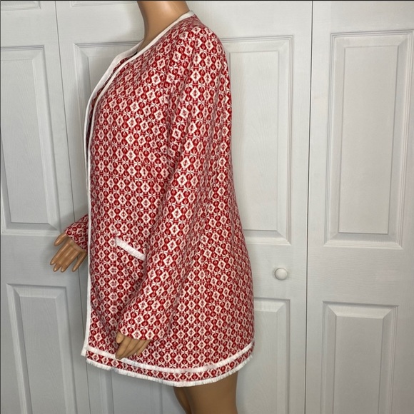 Cynthia Rowley Red White Print Open Lined Blazer L - Picture 2 of 9